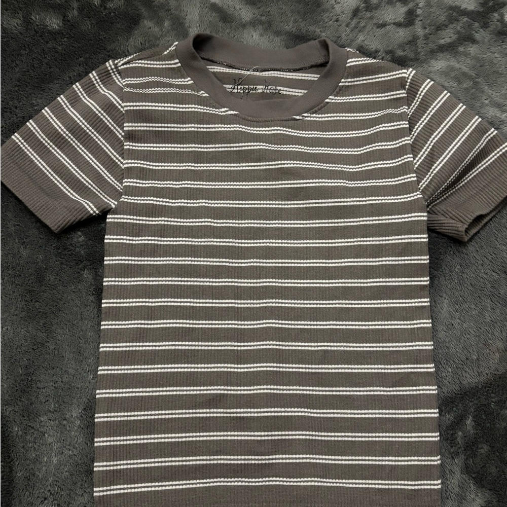 Hippie Rose Brown Short Sleeve Tee with Horizontal Stripes